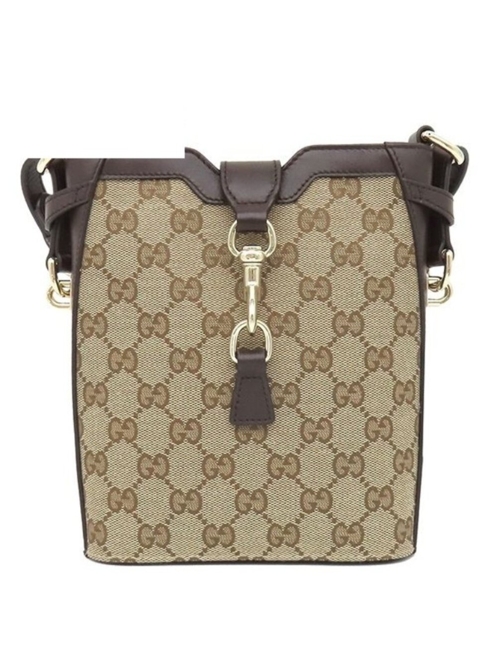 Gucci Shoulder Bag Mini Bucket GG Canvas Leather Beige Ebony Gold Brown Web